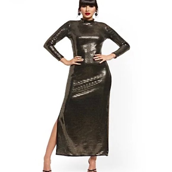 NEW YORK & COMPANY MIRROR-SHINE OPEN BACK MAXI DRESS XL - Picture 3 of 4